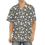Grey Daisy Floral Pattern Print Aloha Shirt
