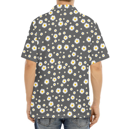 Grey Daisy Floral Pattern Print Aloha Shirt