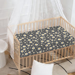 Grey Daisy Floral Pattern Print Baby Crib Sheet