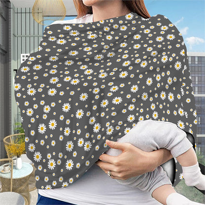 Grey Daisy Floral Pattern Print Baby Seat Cover