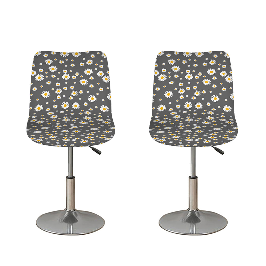 Grey Daisy Floral Pattern Print Bar Stool Covers