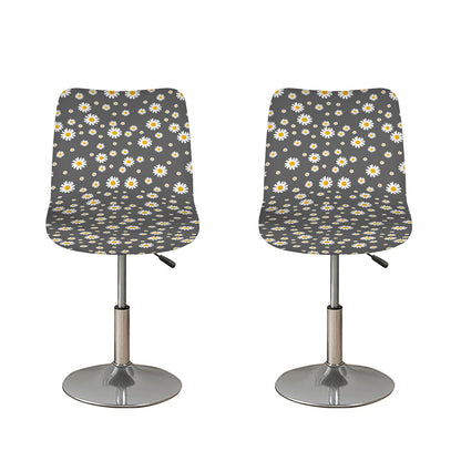 Grey Daisy Floral Pattern Print Bar Stool Covers