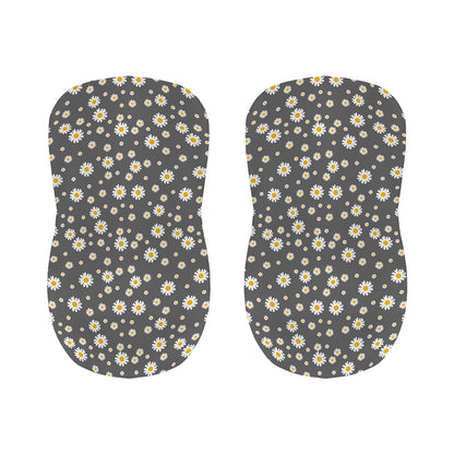 Grey Daisy Floral Pattern Print Bar Stool Covers