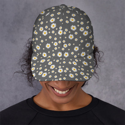 Grey Daisy Floral Pattern Print Baseball Cap