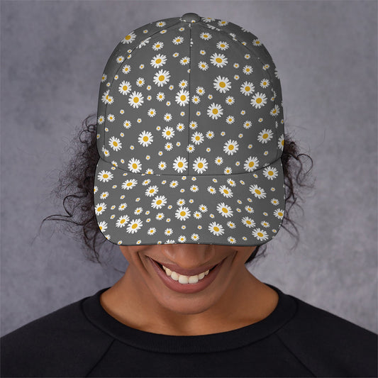 Grey Daisy Floral Pattern Print Baseball Cap