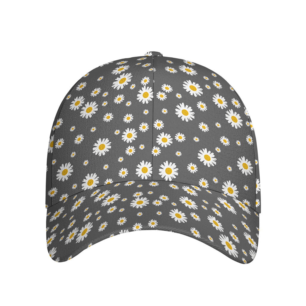 Grey Daisy Floral Pattern Print Baseball Cap