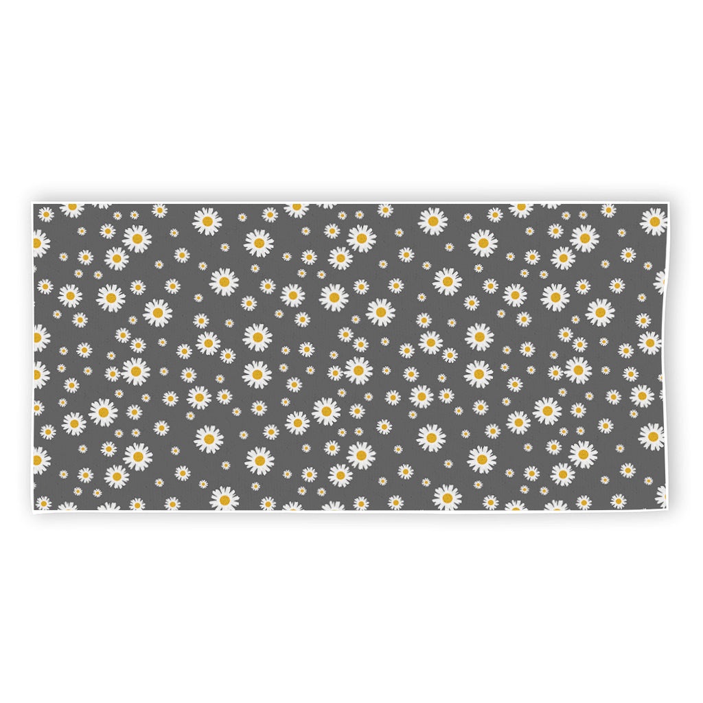 Grey Daisy Floral Pattern Print Beach Towel