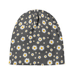 Grey Daisy Floral Pattern Print Beanie