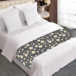 Grey Daisy Floral Pattern Print Bed Runner
