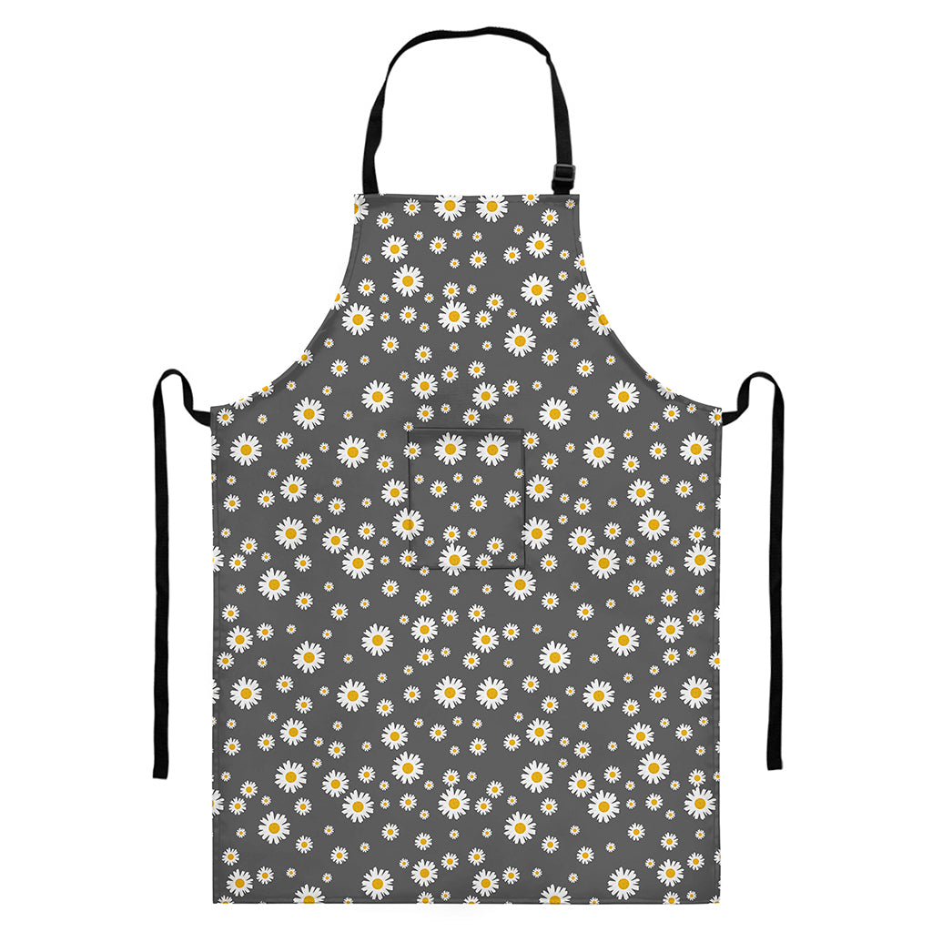 Grey Daisy Floral Pattern Print Bib Apron With Pocket