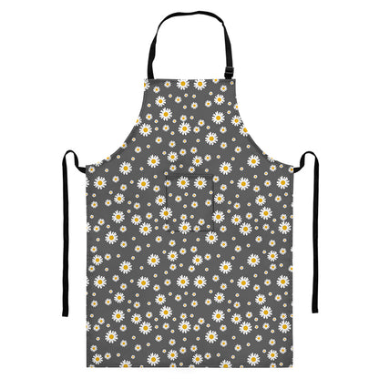Grey Daisy Floral Pattern Print Bib Apron With Pocket