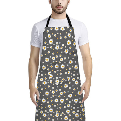 Grey Daisy Floral Pattern Print Bib Apron With Pocket