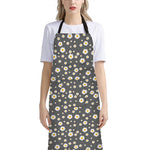 Grey Daisy Floral Pattern Print Bib Apron With Pocket