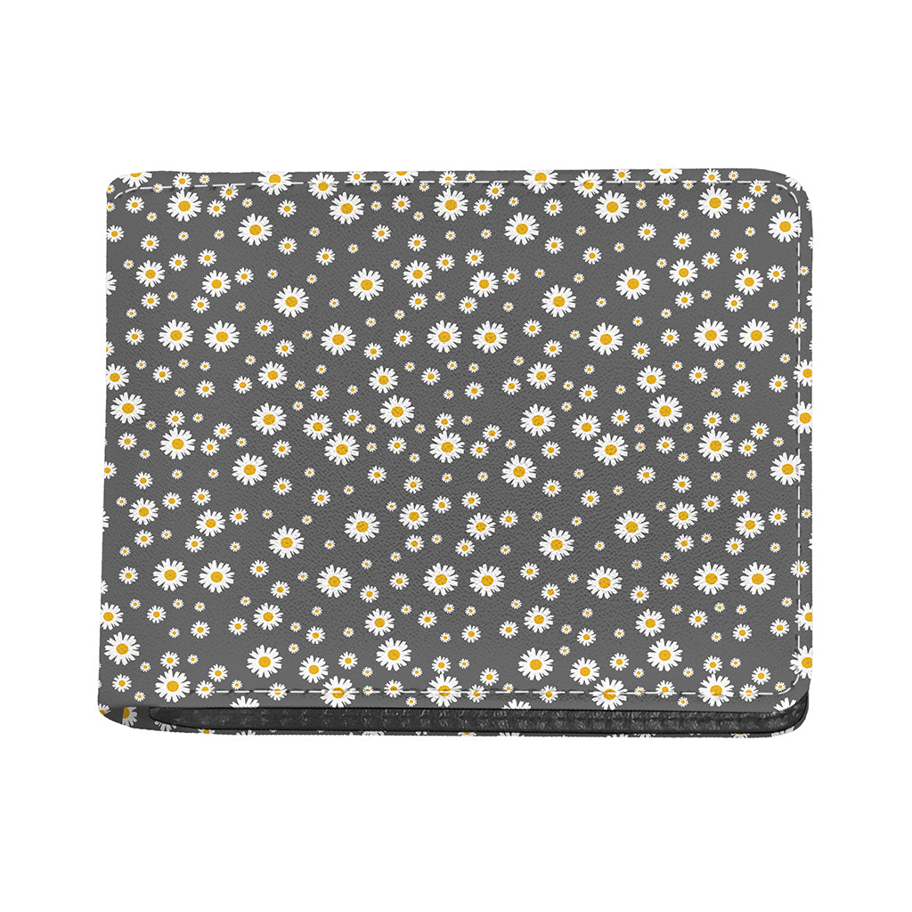 Grey Daisy Floral Pattern Print Bifold Wallet
