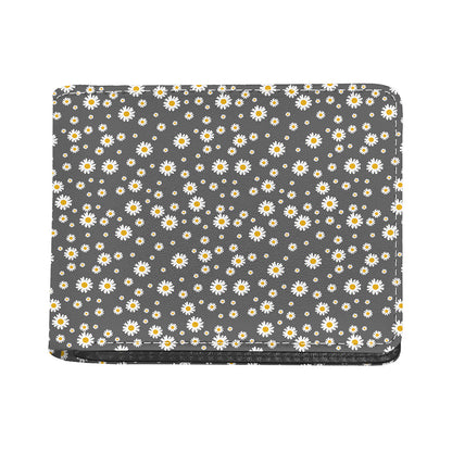 Grey Daisy Floral Pattern Print Bifold Wallet