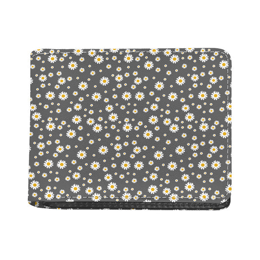 Grey Daisy Floral Pattern Print Bifold Wallet