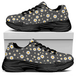 Grey Daisy Floral Pattern Print Black Chunky Shoes