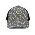Grey Daisy Floral Pattern Print Black Mesh Trucker Hat