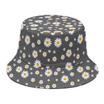 Grey Daisy Floral Pattern Print Bucket Hat