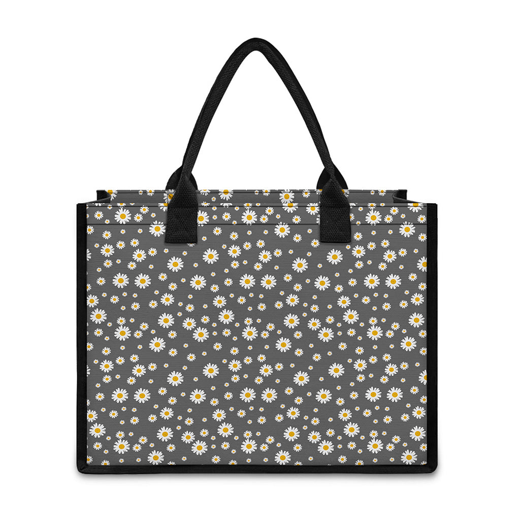 Grey Daisy Floral Pattern Print Canvas Tote Bag