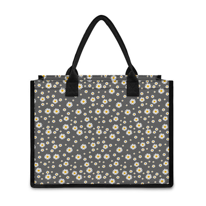 Grey Daisy Floral Pattern Print Canvas Tote Bag