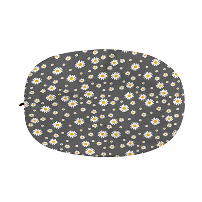 Grey Daisy Floral Pattern Print Car Side Mirror Covers