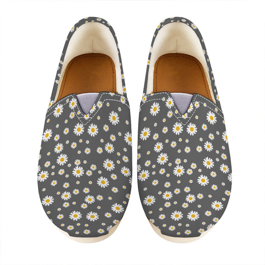 Grey Daisy Floral Pattern Print Casual Shoes