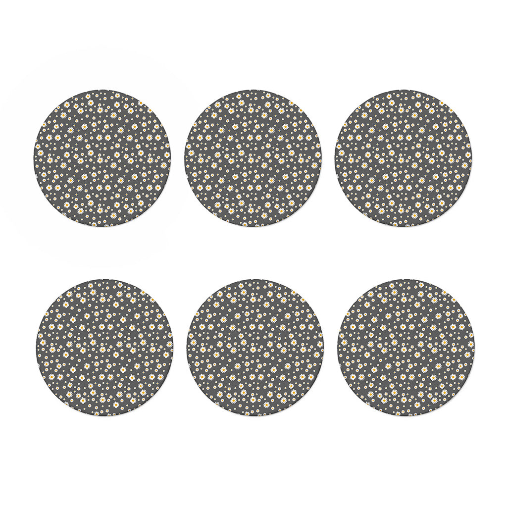 Grey Daisy Floral Pattern Print Coaster Set
