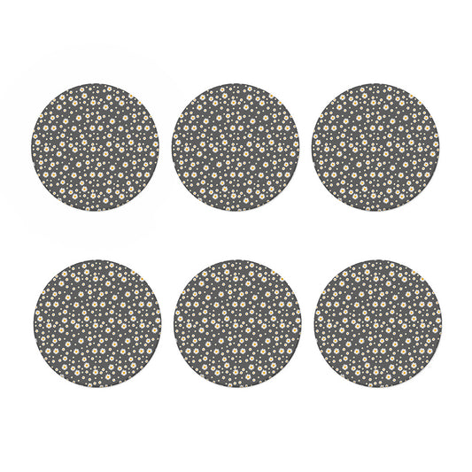 Grey Daisy Floral Pattern Print Coaster Set