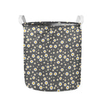 Grey Daisy Floral Pattern Print Collapsible Laundry Basket