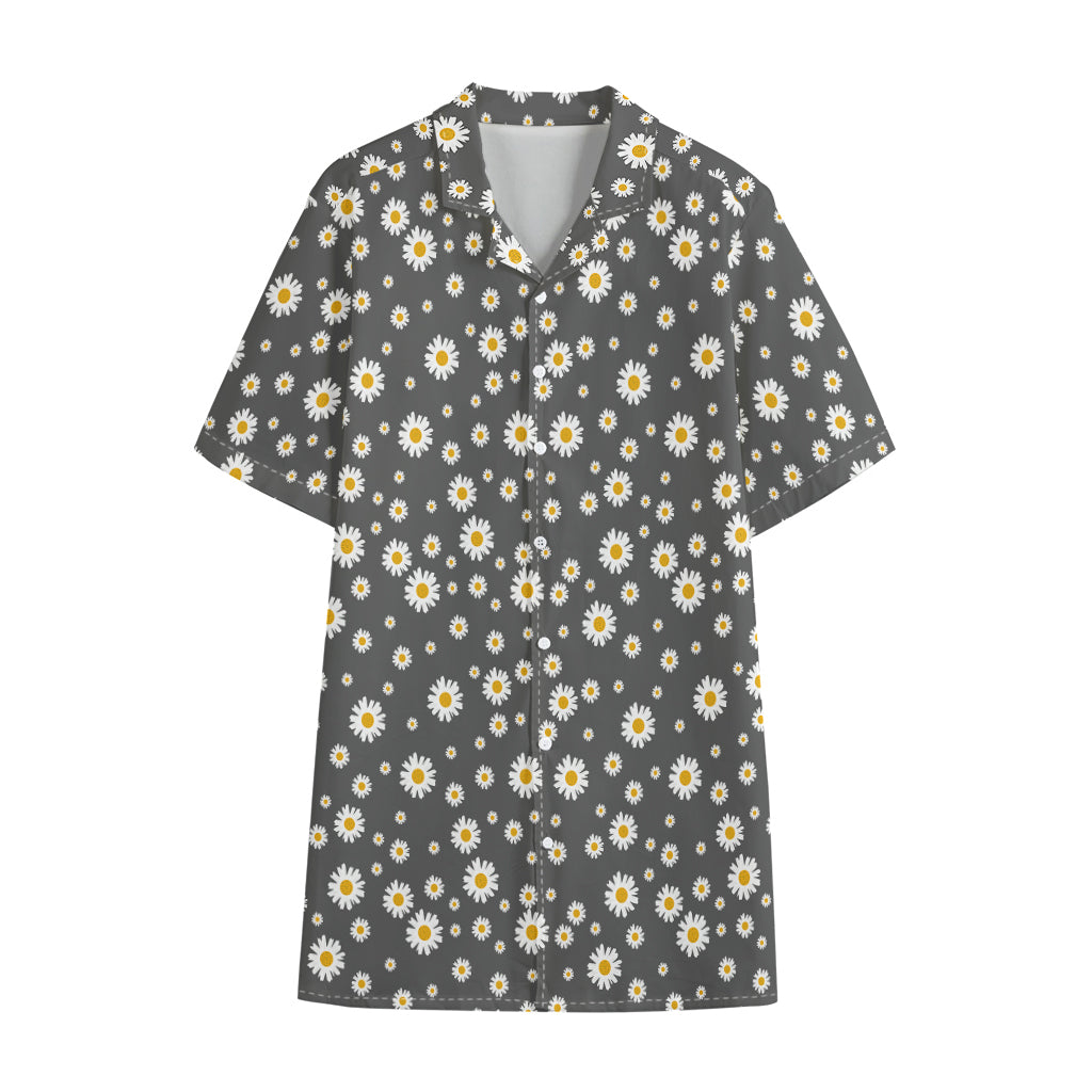Grey Daisy Floral Pattern Print Cotton Hawaiian Shirt