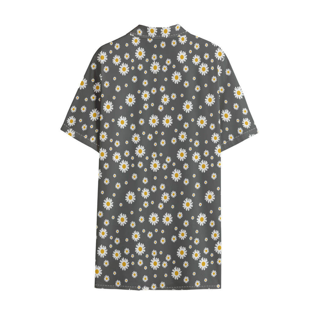 Grey Daisy Floral Pattern Print Cotton Hawaiian Shirt