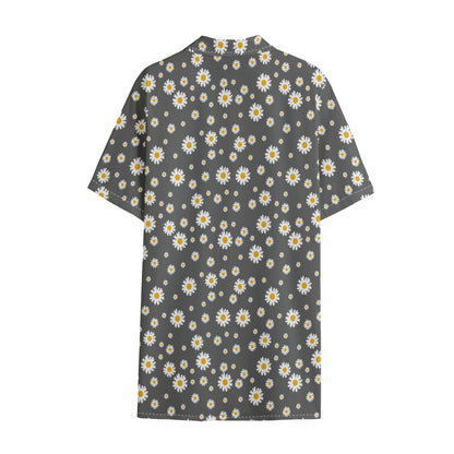Grey Daisy Floral Pattern Print Cotton Hawaiian Shirt