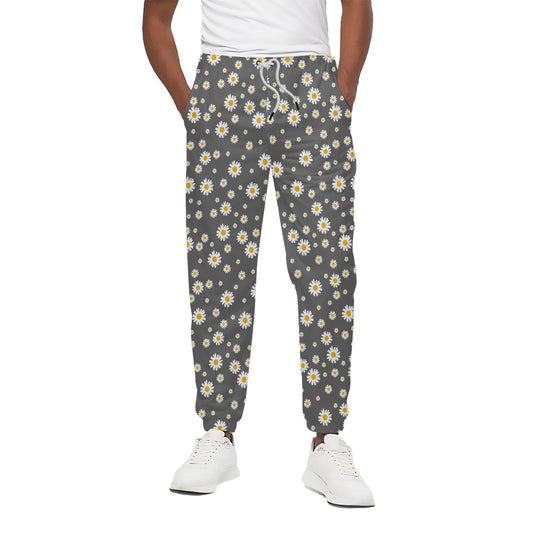 Grey Daisy Floral Pattern Print Cotton Pants