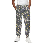 Grey Daisy Floral Pattern Print Cotton Pants