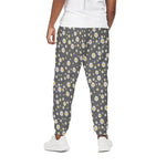 Grey Daisy Floral Pattern Print Cotton Pants