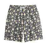 Grey Daisy Floral Pattern Print Cotton Shorts