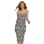 Grey Daisy Floral Pattern Print Cross Back Cami Dress
