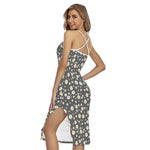 Grey Daisy Floral Pattern Print Cross Back Cami Dress