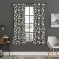 Grey Daisy Floral Pattern Print Grommet Curtain Panels