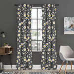 Grey Daisy Floral Pattern Print Curtain