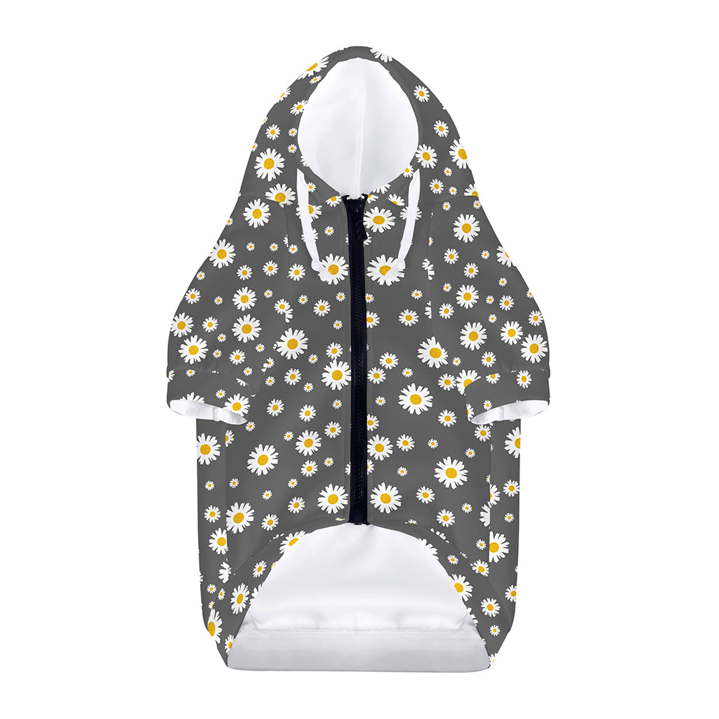 Grey Daisy Floral Pattern Print Dog Zip Up Hoodie