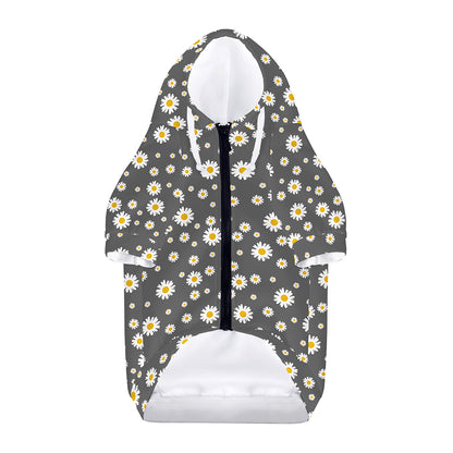 Grey Daisy Floral Pattern Print Dog Zip Up Hoodie
