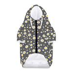 Grey Daisy Floral Pattern Print Dog Zip Up Hoodie