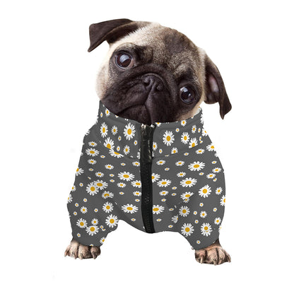 Grey Daisy Floral Pattern Print Dog Zip Up Jacket