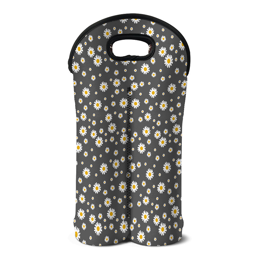 Grey Daisy Floral Pattern Print Double Neoprene Wine Tote