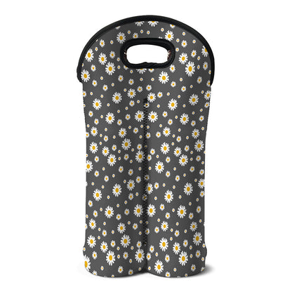 Grey Daisy Floral Pattern Print Double Neoprene Wine Tote