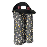Grey Daisy Floral Pattern Print Double Neoprene Wine Tote