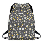 Grey Daisy Floral Pattern Print Drawstring Backpack
