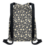 Grey Daisy Floral Pattern Print Drawstring Backpack